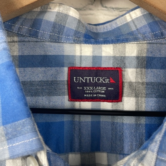 UNTUCKIT Men's Fiano Blue Check Plaid Long Sleeve Shirt size XXXL - Picture 4 of 5